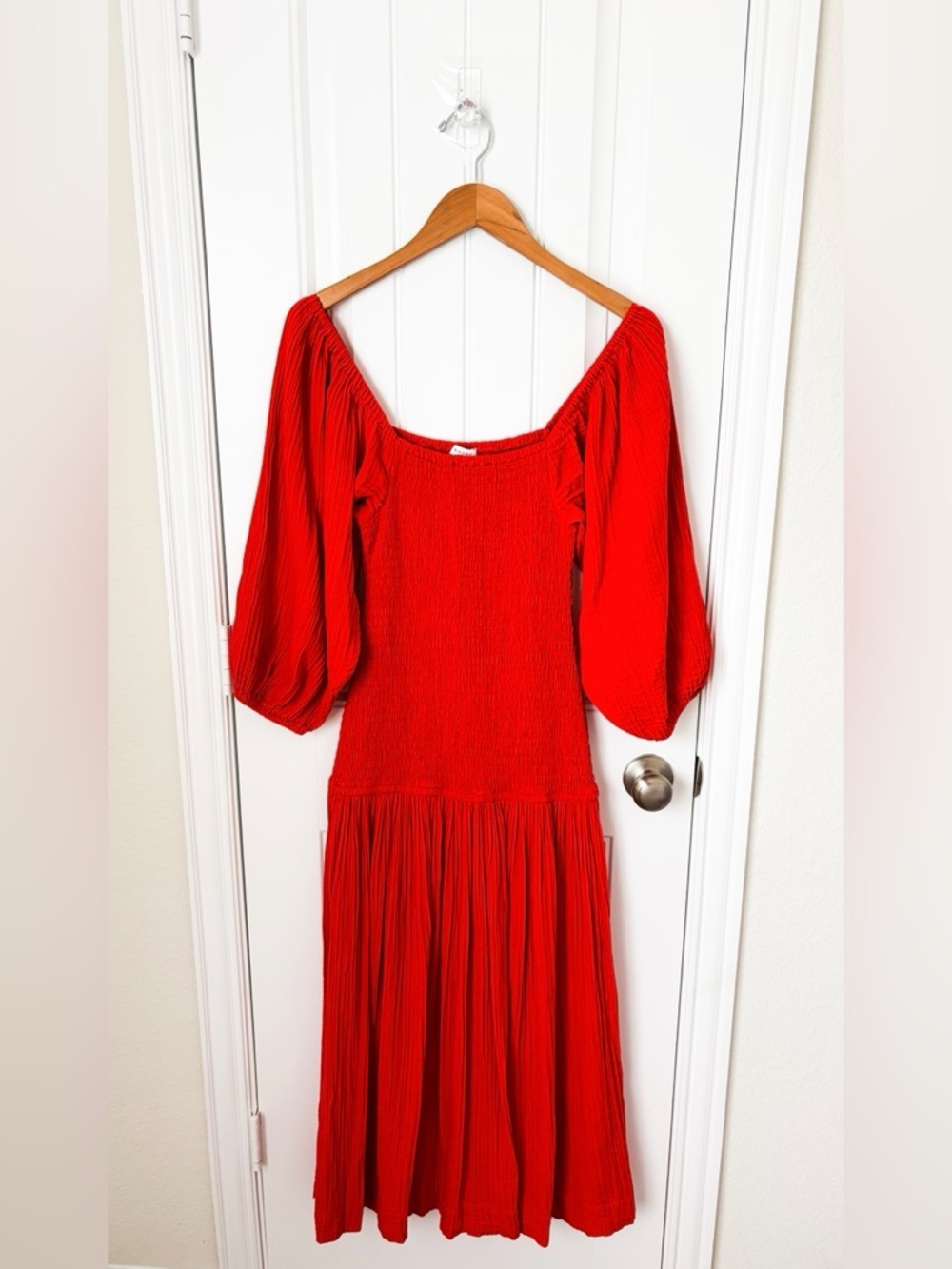 RHODE Harper Smocked Cotton Gauze Midi Dress Size Medium - Picture 3 of 4